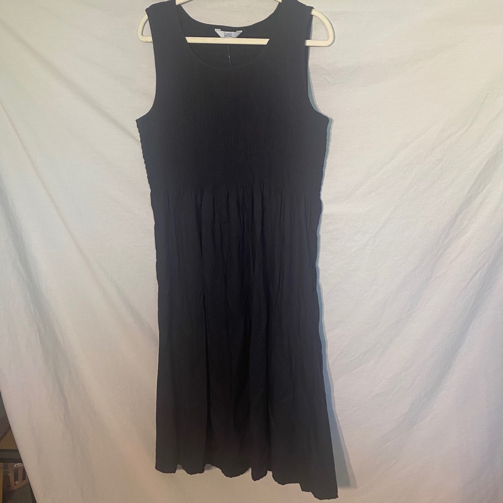 Croft & Barrow Womens XL Smocked Midi Dress Mineral Black Sleeveless Scoop Neck